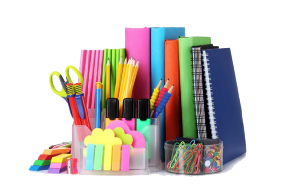 Desk Tidy with Office Stationery, pens, highlighters and notebooks