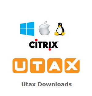 Large Utax logo with small windows, apple, linux and citrix logos